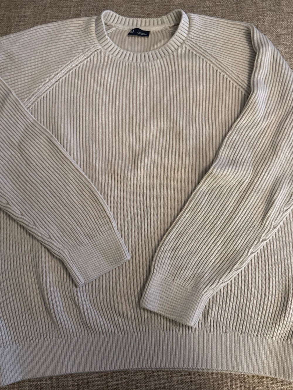 GAP Men's Cream Ribbed Crewneck Sweater